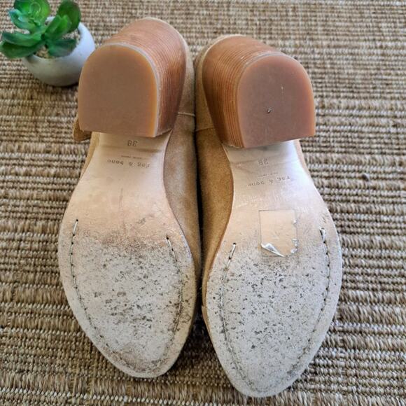 Rag & Bone Camel Tan Suede Harrow Bootie Size 8 Heeled Leather Ankle Boot - Picture 10 of 14